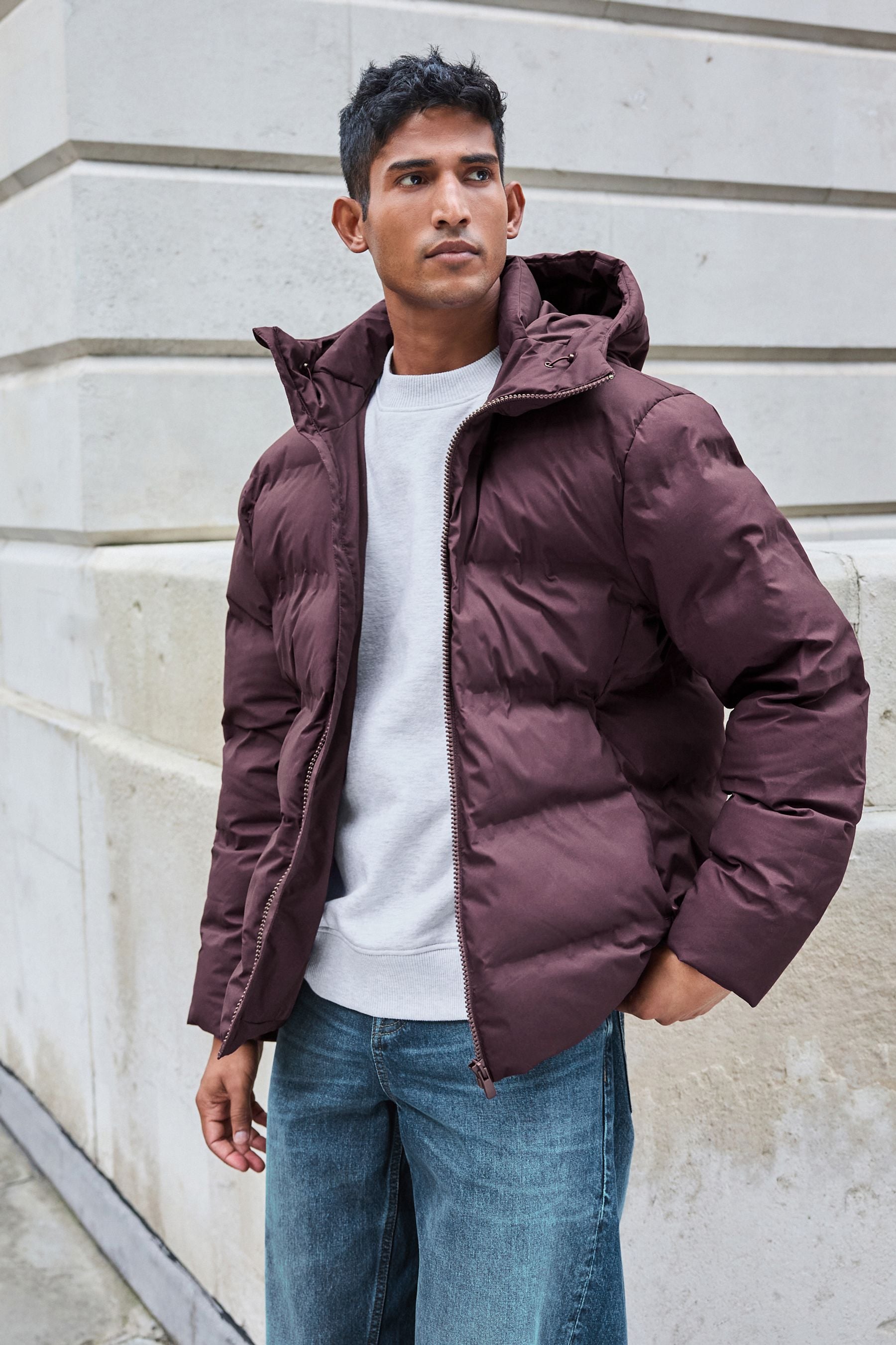 Buy Burgundy Red Regular Length Shower Resistant Heatseal Hooded Puffer Coat from the Next UK online shop