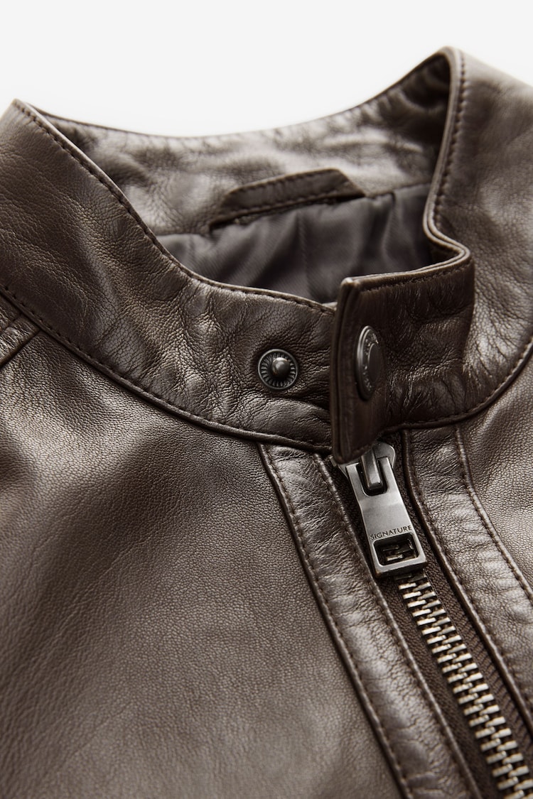 Brown Leather Signature Racer Jacket - Image 9 of 9