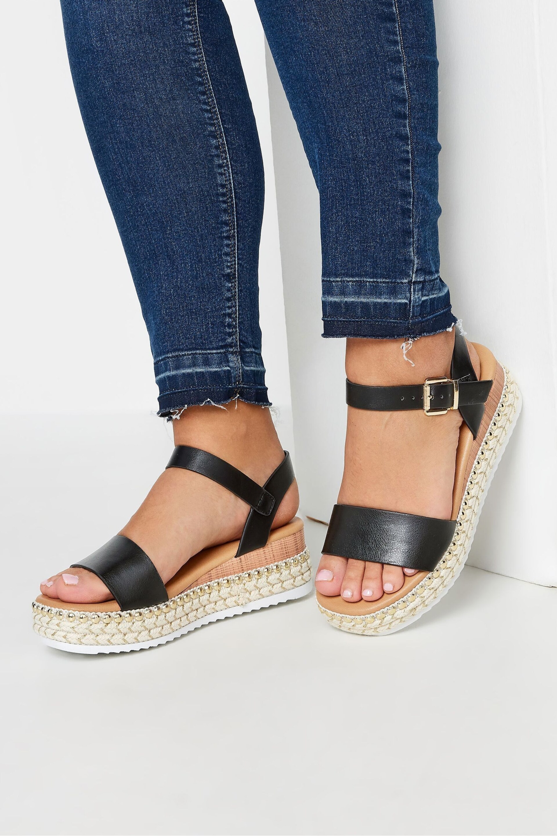 Yours Curve Black Wide Fit Two Part Espadrilles - Image 1 of 5