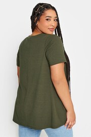 Yours Curve Khaki Green Ribbed Cut Out T-Shirt - Image 3 of 4