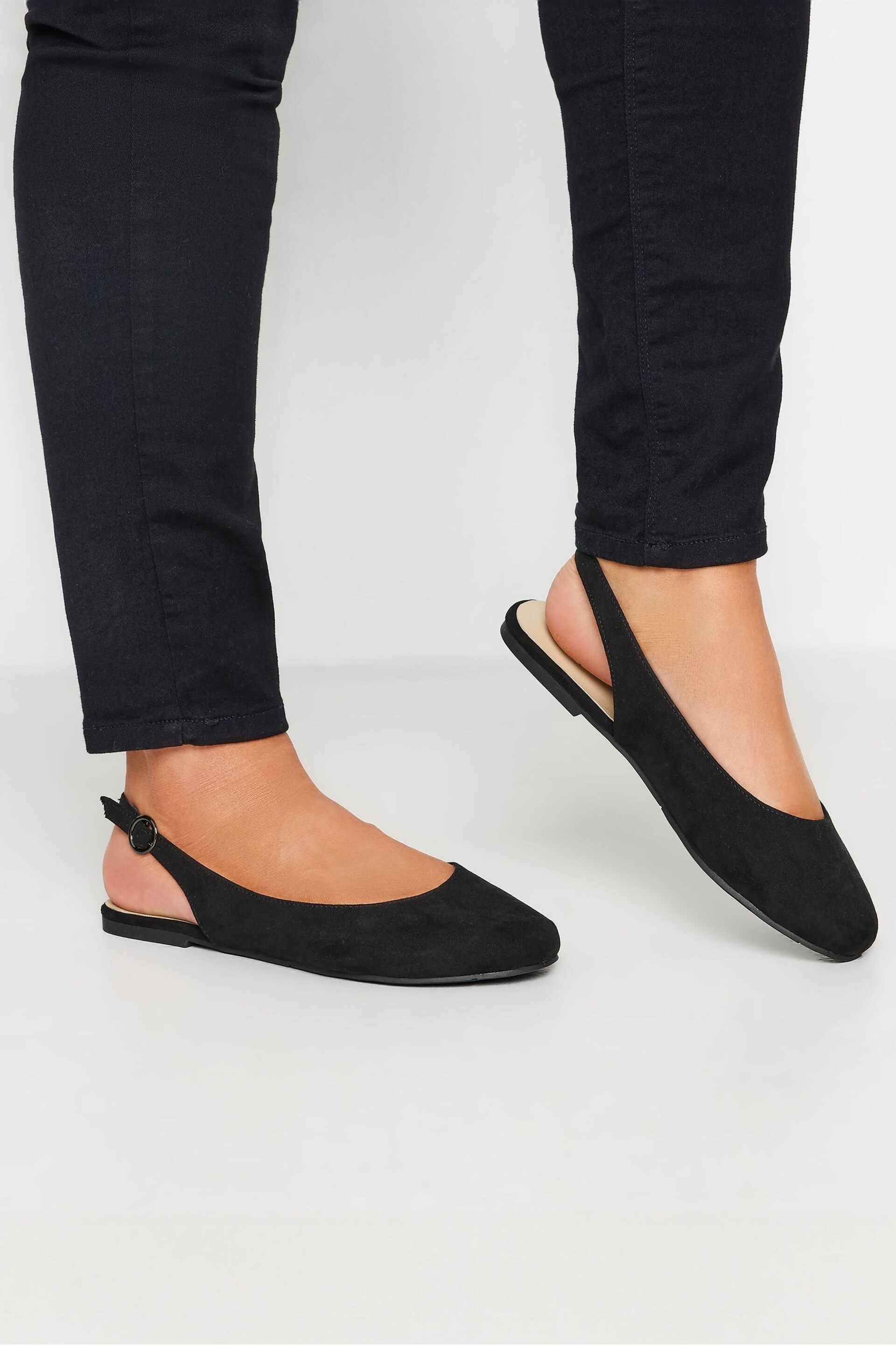 Yours Curve Black Faux Suede Slingback Pumps In Extra Wide EEE Fit - Image 1 of 5