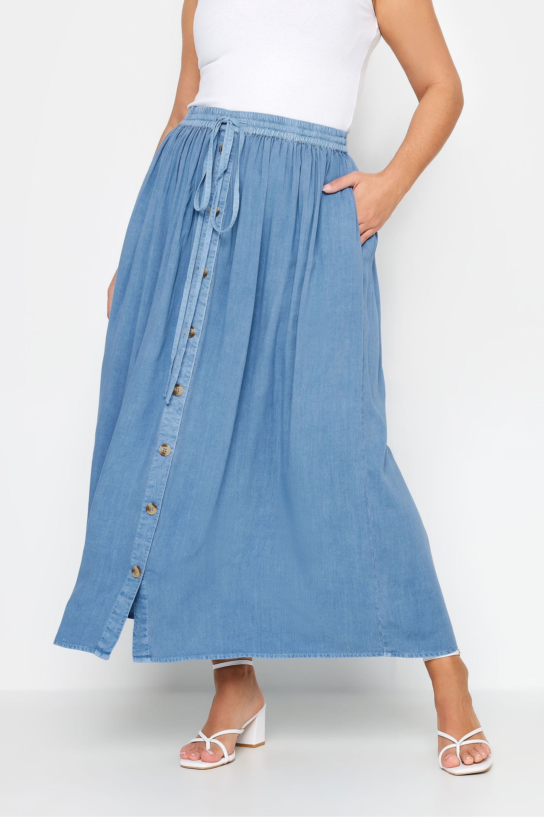 Button chambray skirt top