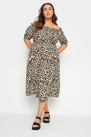 Yours Curve Beige Brown Animal Print Bardot Midi Dress - Image 1 of 4