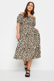 Yours Curve Beige Brown Animal Print Bardot Midi Dress - Image 2 of 4