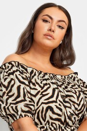 Yours Curve Beige Brown Animal Print Bardot Midi Dress - Image 4 of 4