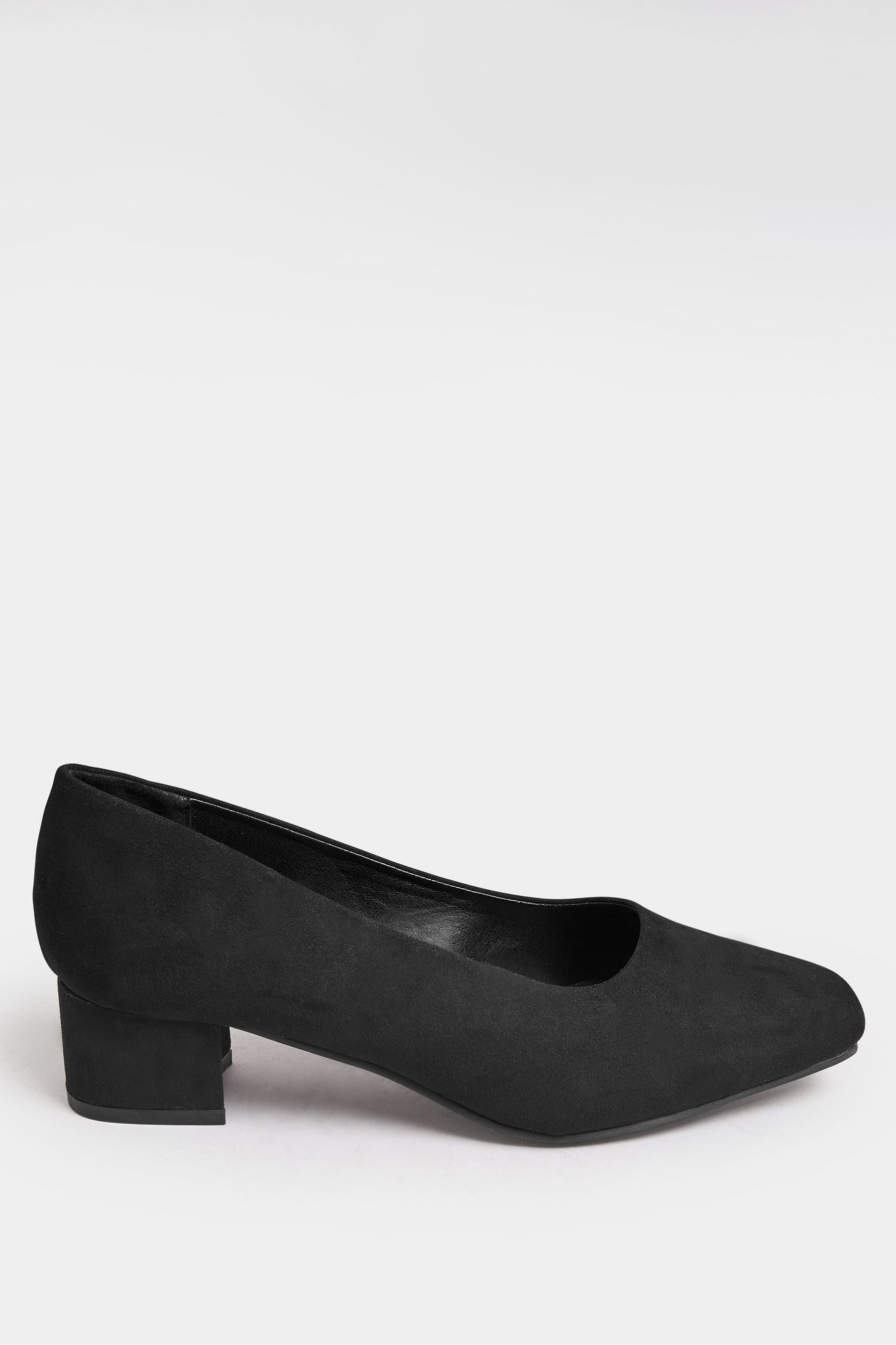 Yours Curve Black Extra Wide Fit Faux Suede Block Heel Court Shoes In Extra Wide Fit