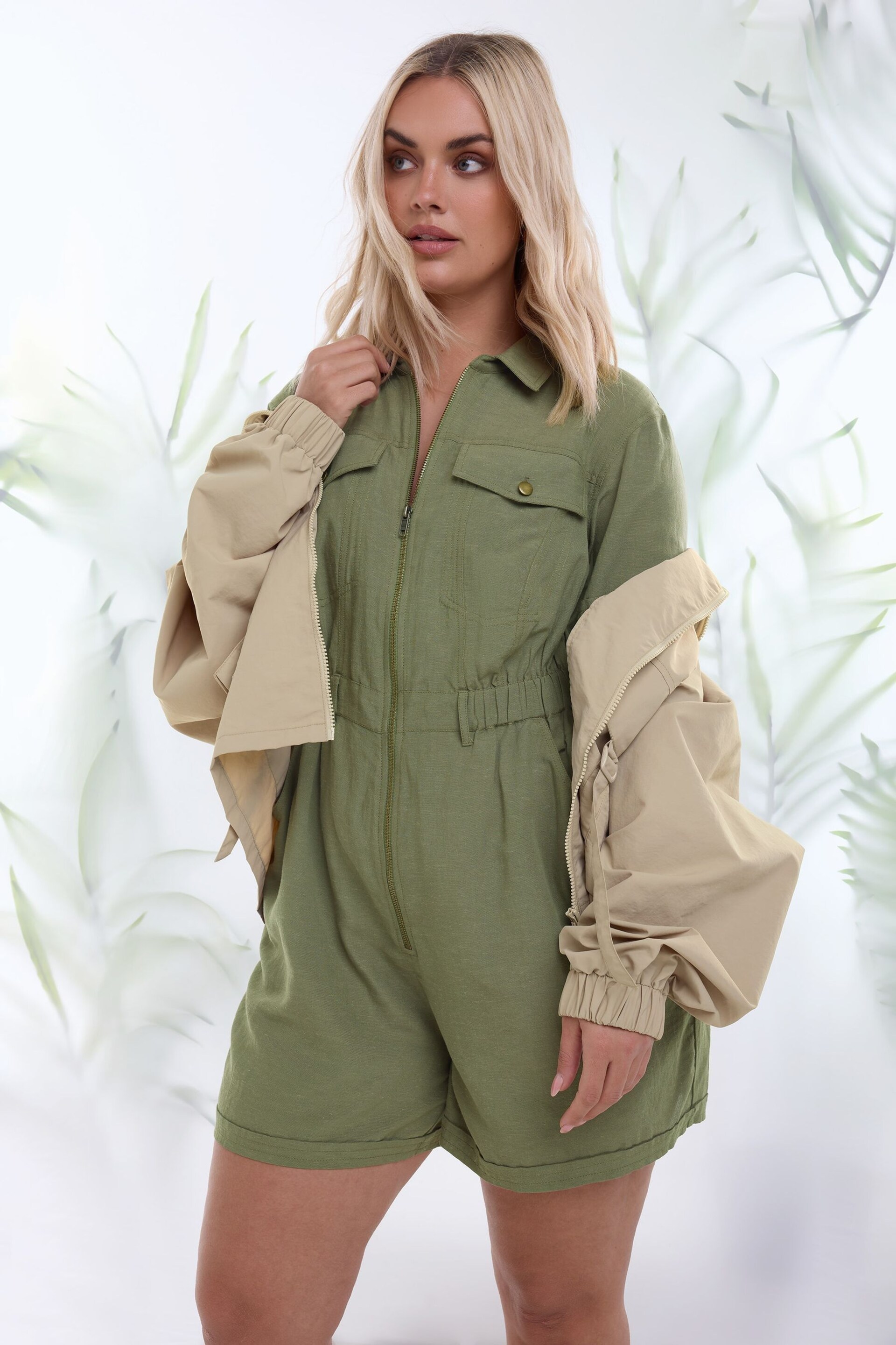 Yours Curve Green YOURS Curve Khaki Green Utility Playsuit - Image 1 of 2