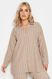Yours Curve Brown Pinstripe Shirt - Image 3 of 5