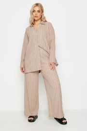 Yours Curve Brown Pinstripe Shirt - Image 4 of 5