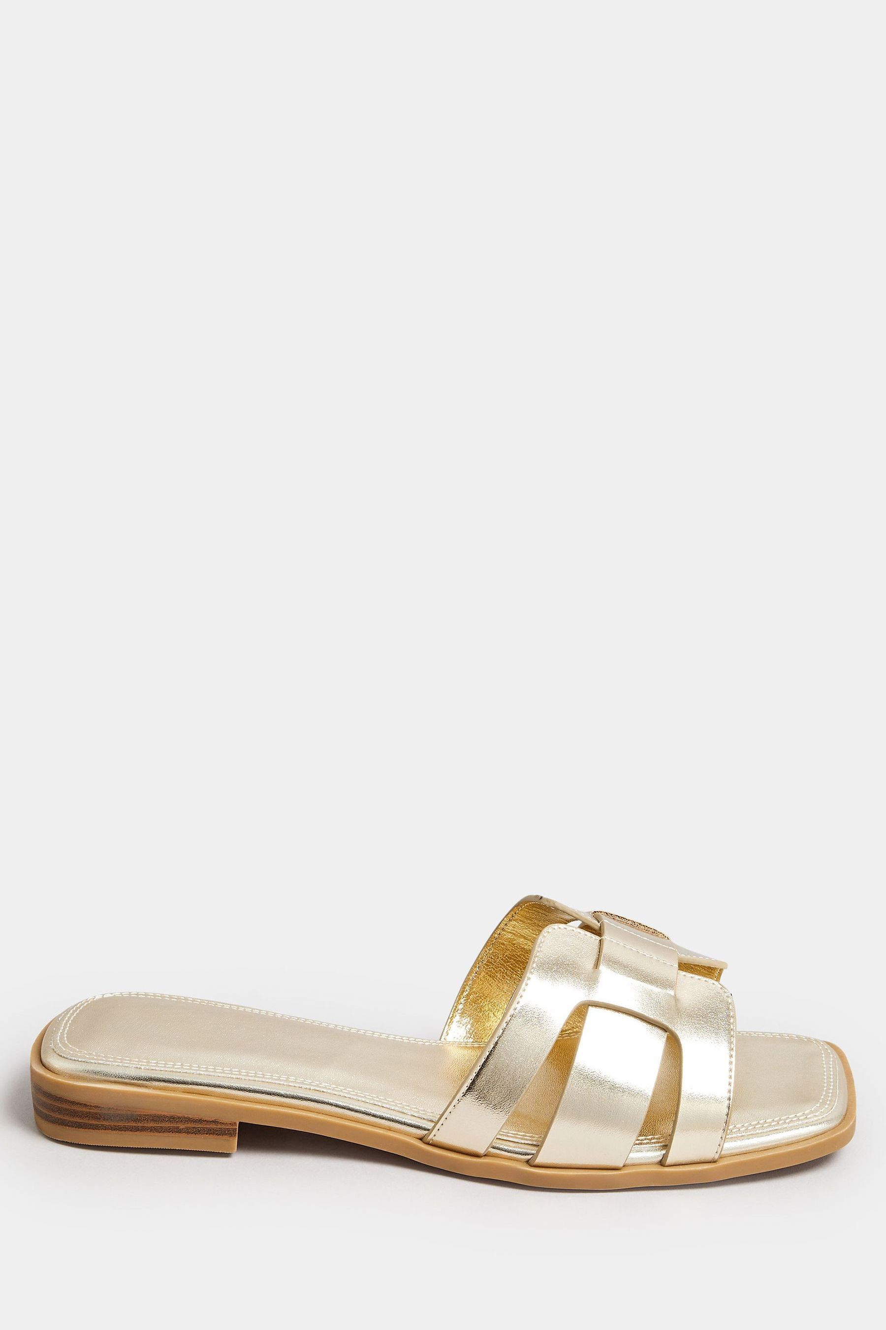 Buy Yours Curve Gold Cut Out Mule Sandals In Extra Wide EEE Fit from Next Luxembourg