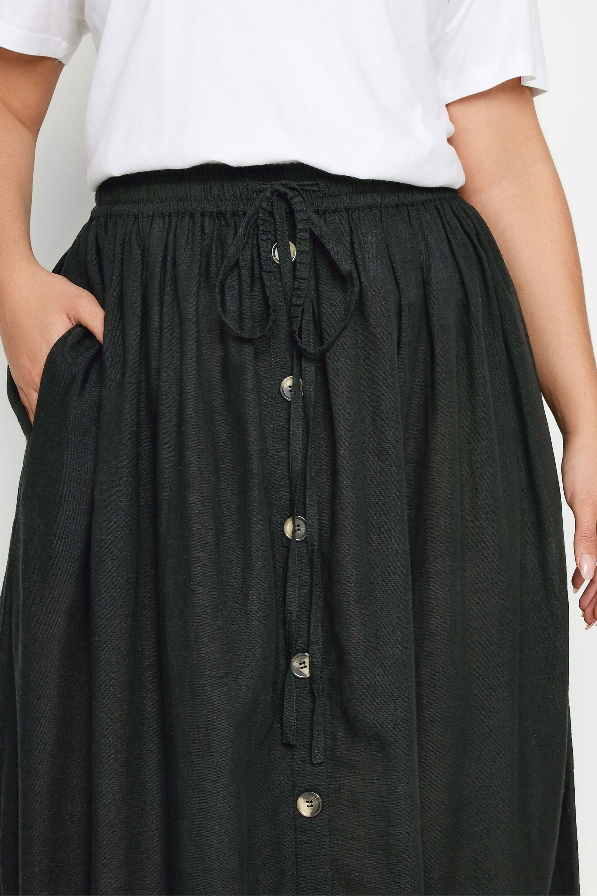 Yours Curve Black Chambray Button Front Maxi Skirt - Image 4 of 4