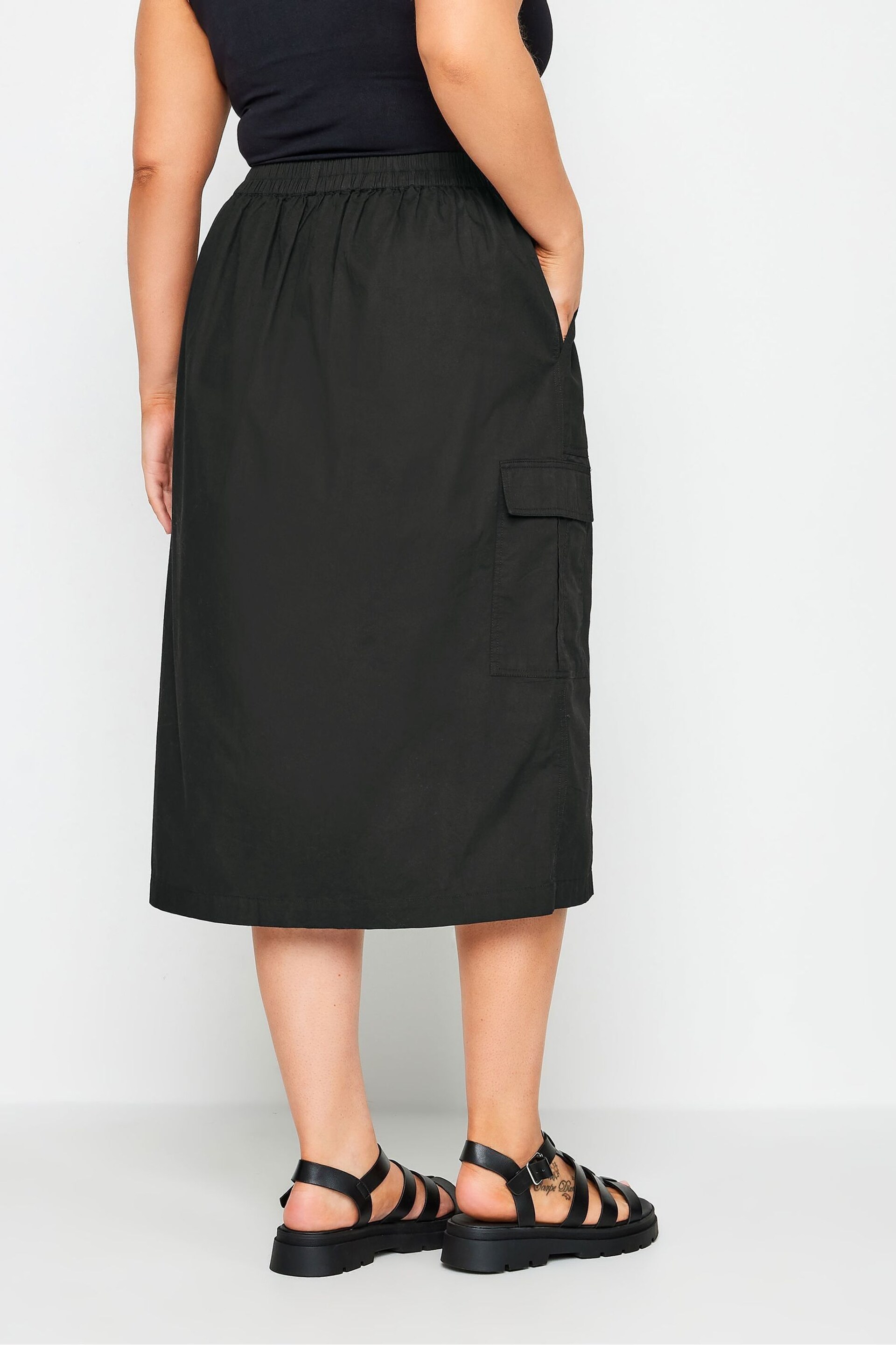 Yours Curve Black Split Hem Cargo Midi Skirt - Image 3 of 5