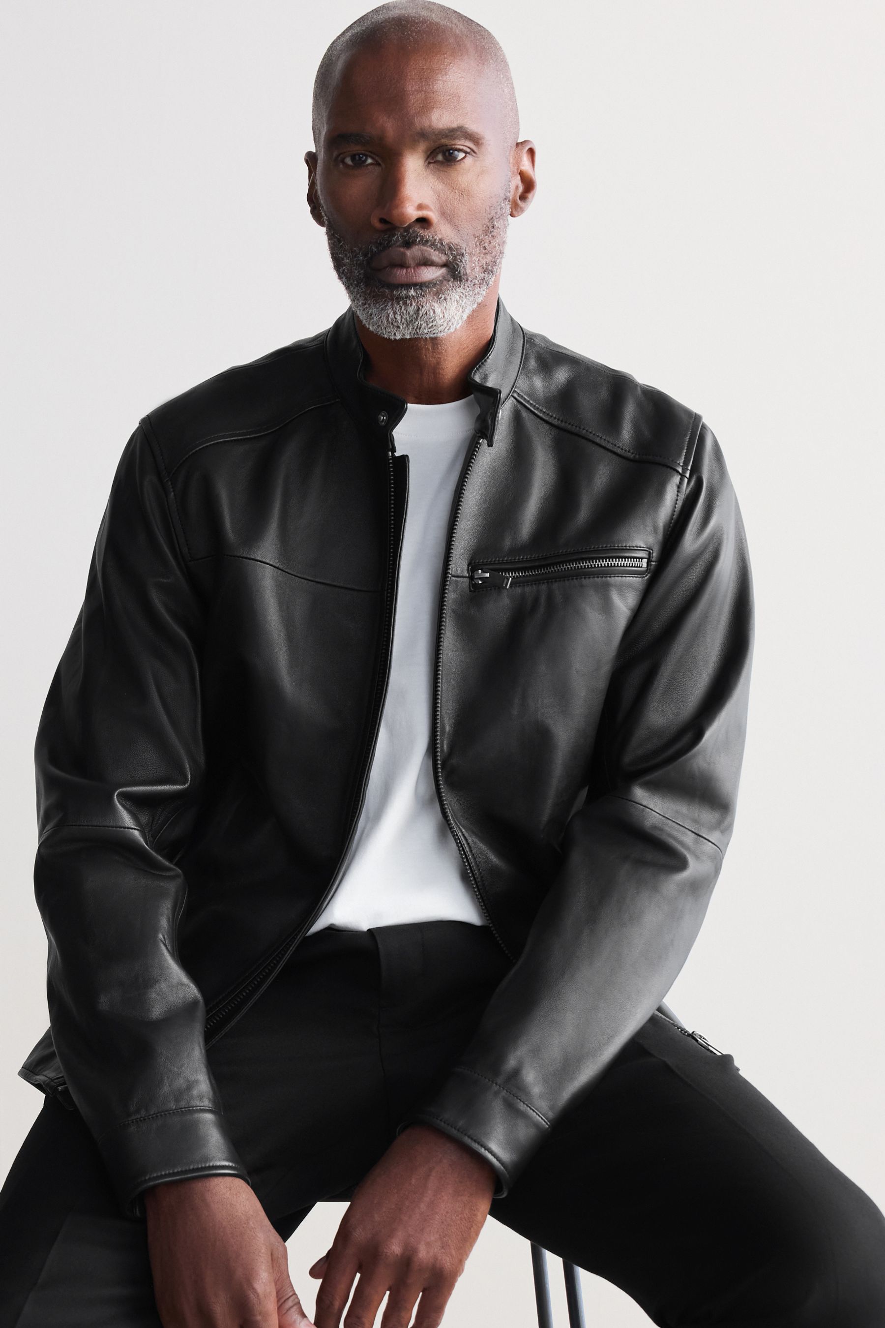 Buy Black Leather Signature Racer Jacket from the Next UK online shop