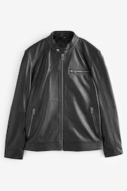 Black Leather Signature Racer Jacket - Image 7 of 12