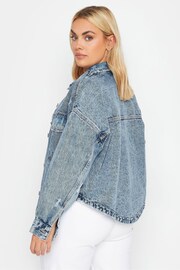 Yours Curve Blue Denim Curved Hem Western Jacket - Image 3 of 4