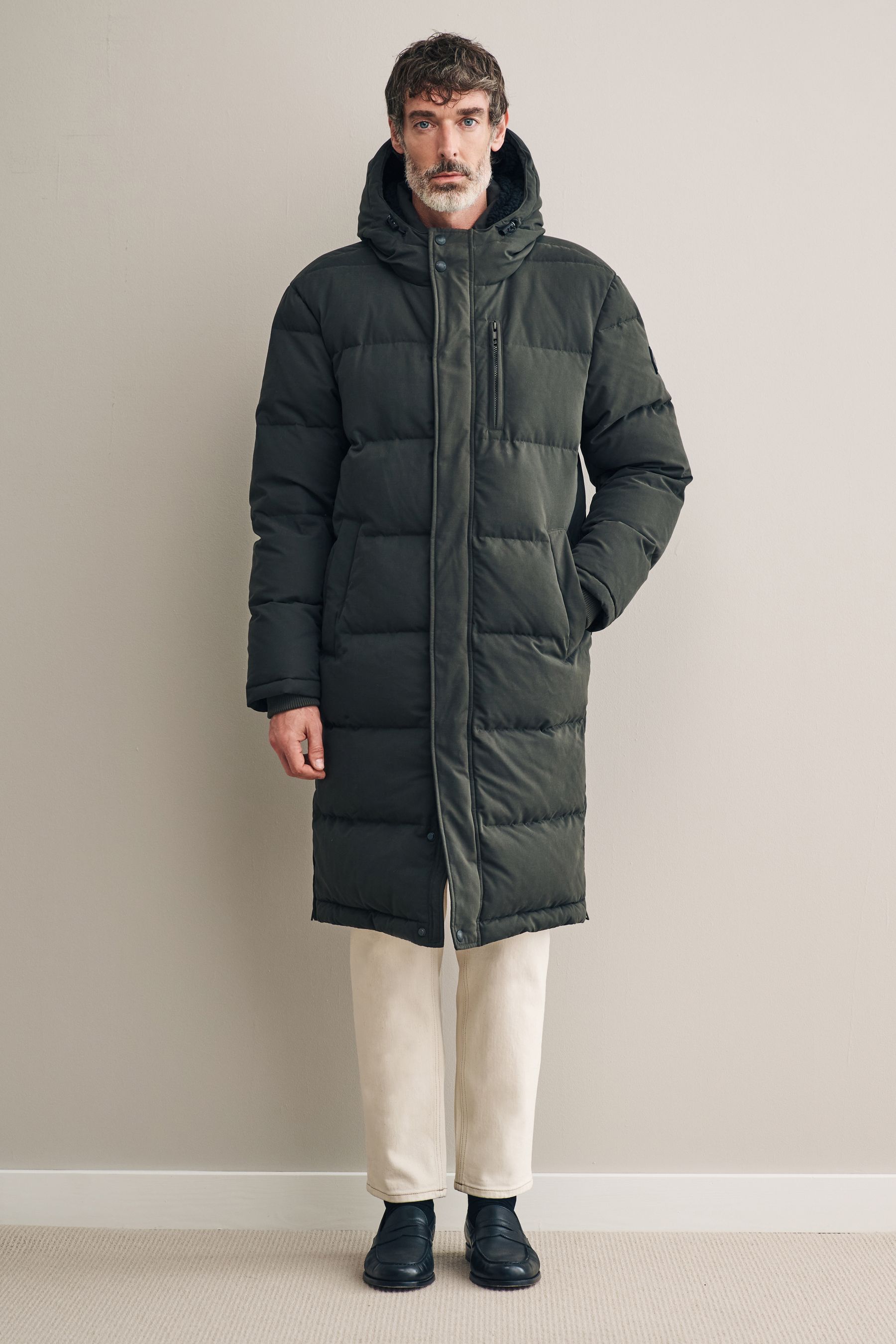 Khaki Green Signature Longline Down Puffer Coat
