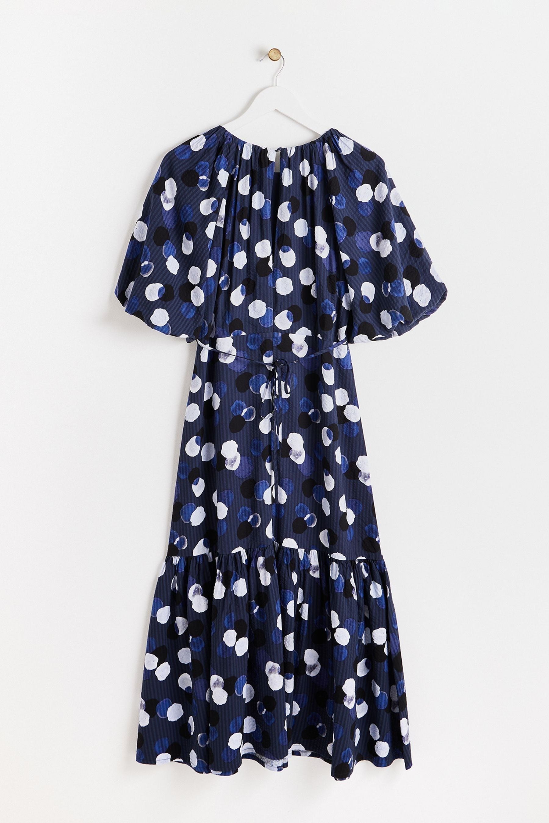 Buy Oliver Bonas Blue Inky Spot Puff Sleeve Midi Dress from Next Luxembourg
