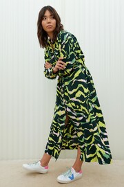 Oliver Bonas Green Abstract Print Midi Shirt Dress - Image 3 of 9