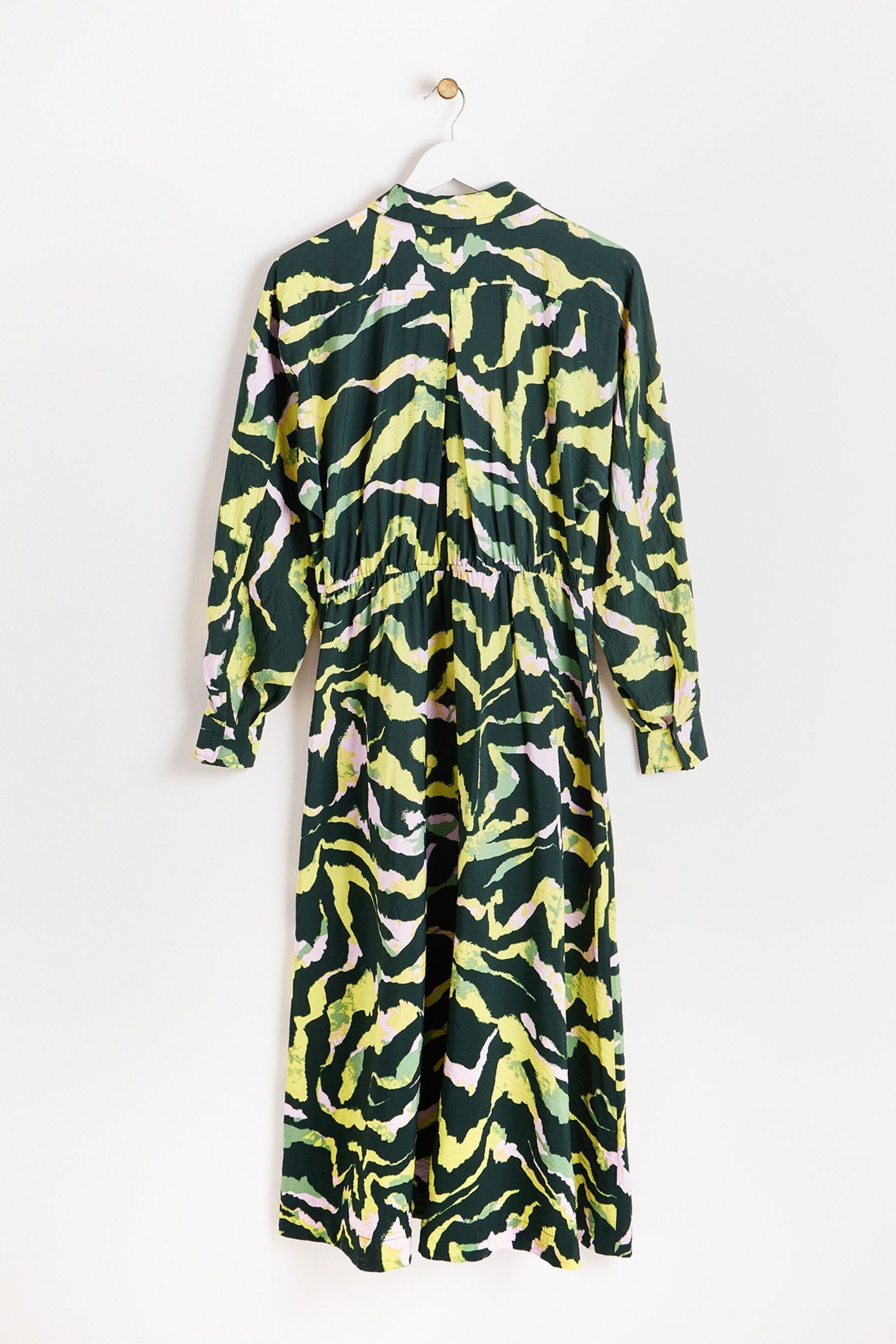 Oliver Bonas Green Abstract Print Midi Shirt Dress - Image 5 of 9