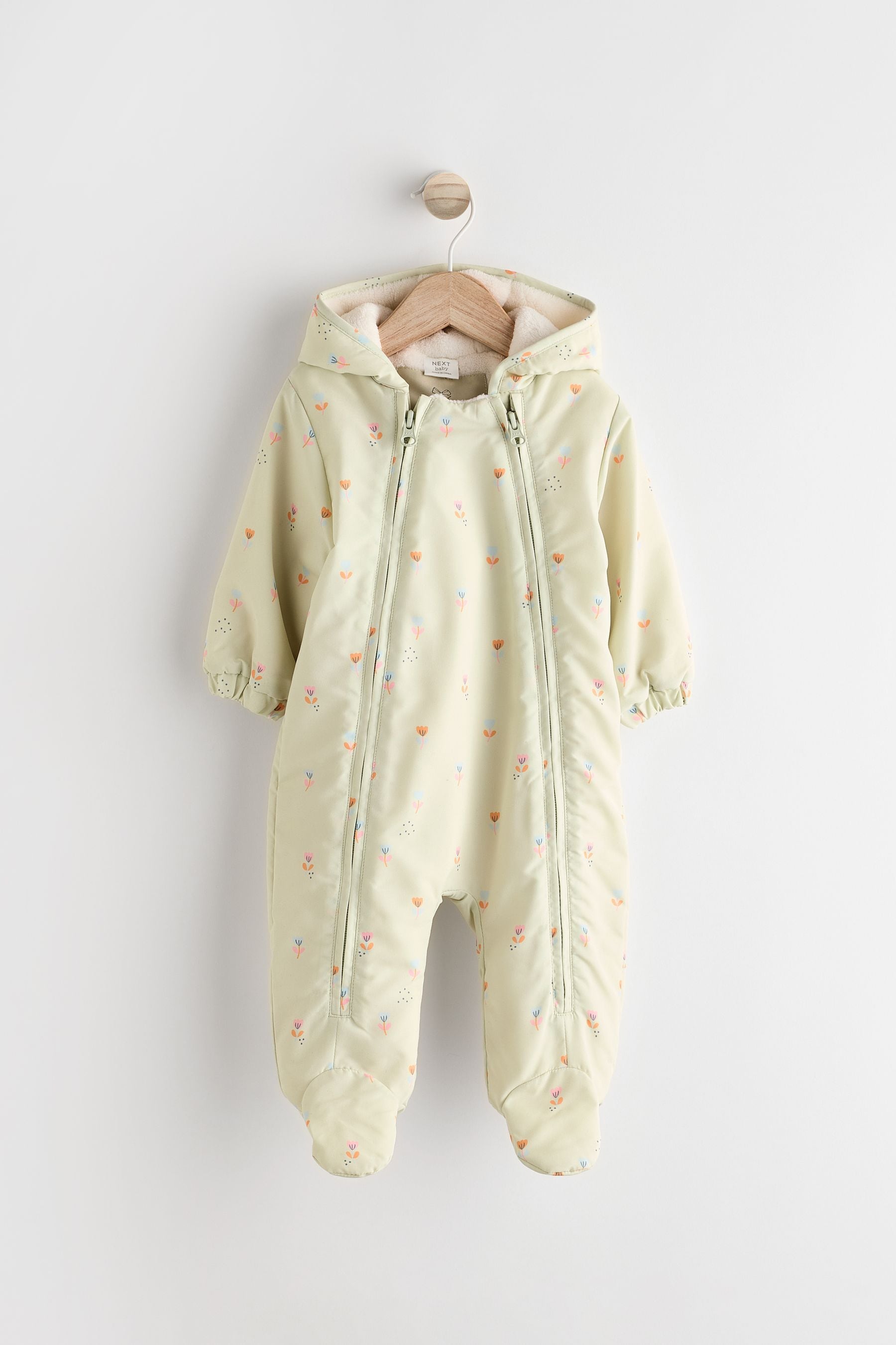 Sage Green Ditsy Baby Zip Hooded All In One Pramsuit 0mths 2yrs
