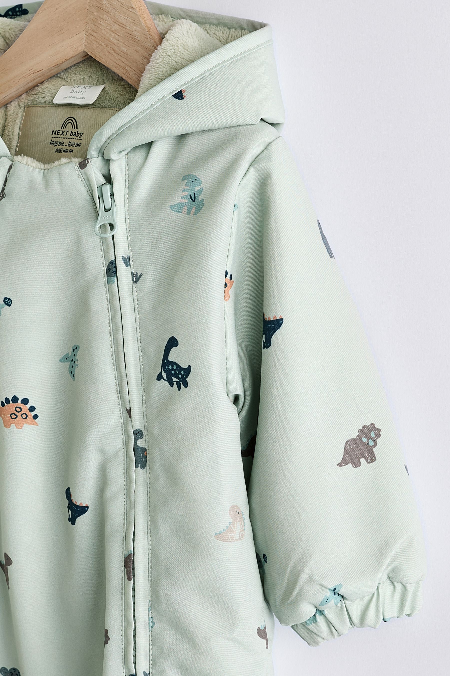 Buy Blue Dino Fleece Lined Hooded Zip Pramsuit All In One 0mths 2yrs from the Next UK online shop