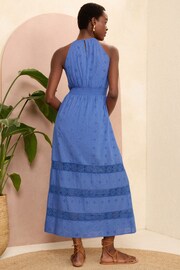 Love & Roses Blue Halter Broderie Midi Dress - Image 3 of 4