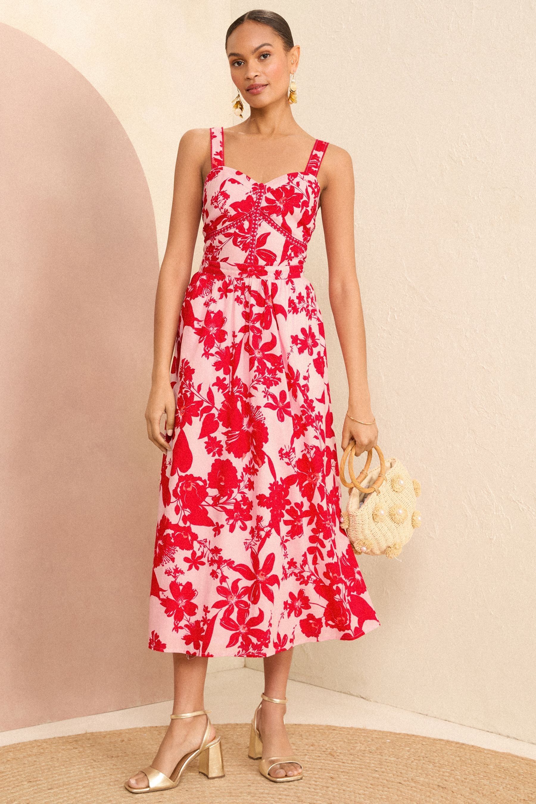 Pink red floral dress new arrivals