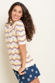 Brakeburn Cream Rainbow Wave Knitted T-Shirt - Image 5 of 6