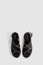 Reiss Black Melissa Leather Raffia Stitch Platform Sandals - Image 3 of 5