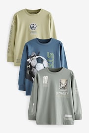 Green/Blue Football Graphic 100% Cotton Long Sleeve T-Shirts 3 Pack (3-16yrs) - Image 1 of 8