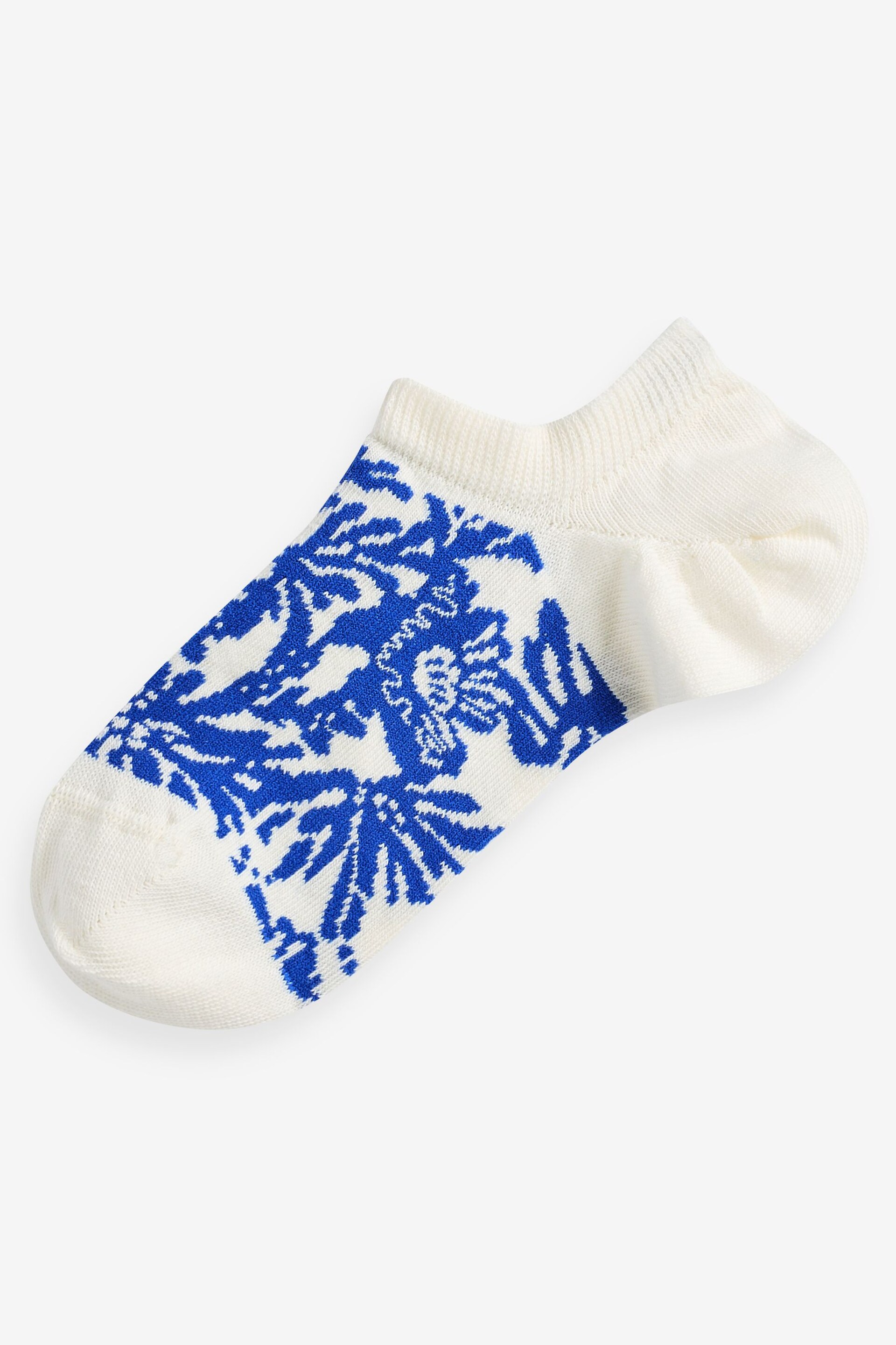 White/Blue Floral Trainer Socks 5 Pack - Image 2 of 6