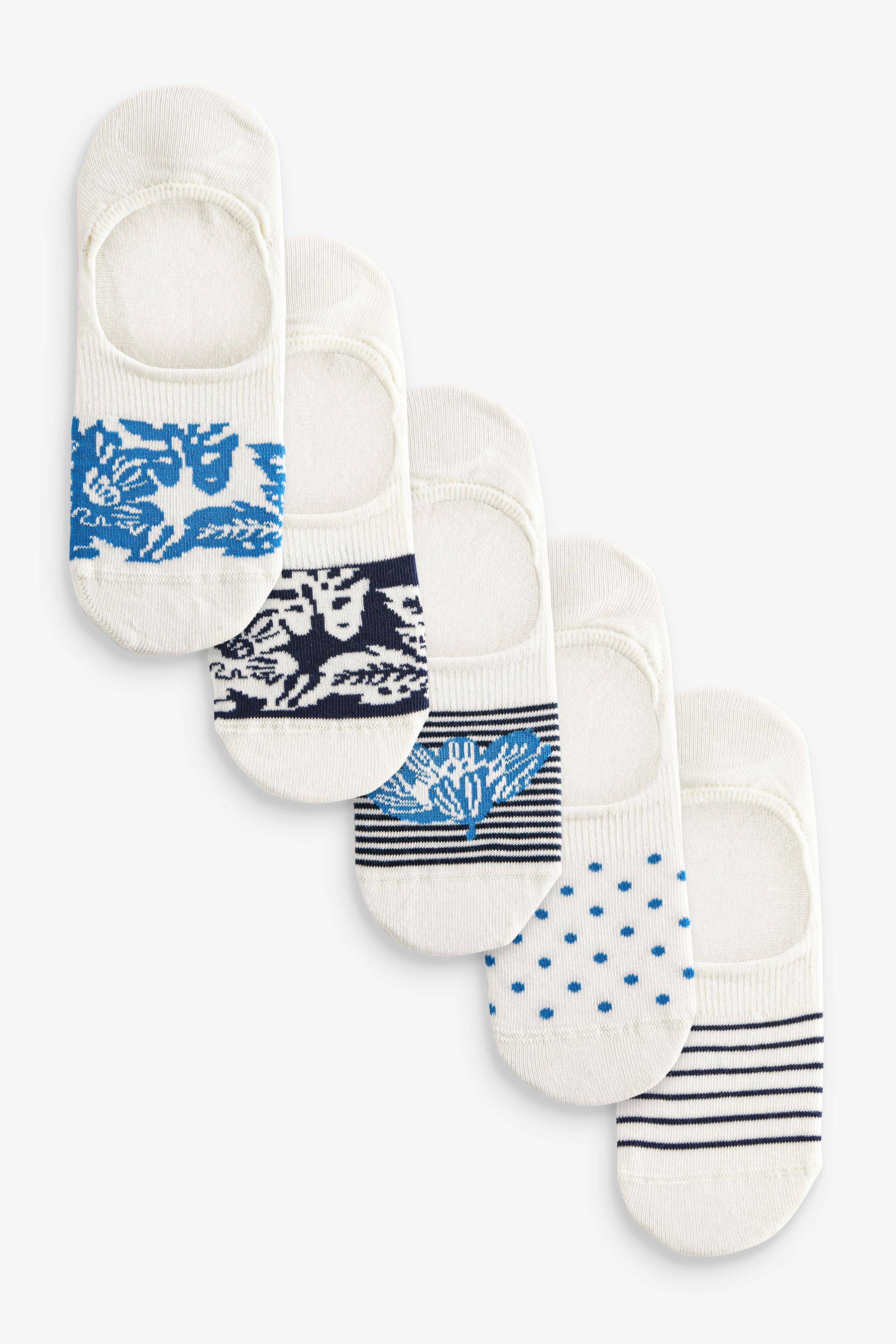 Buy White Blue Floral Low Cut Invisible Socks 5 Pack from Next Luxembourg