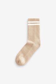 Neutral/White Stripe Cushion Sole Ribbed Sport Ankle Socks 3 Pack With Arch Support - Image 2 of 4