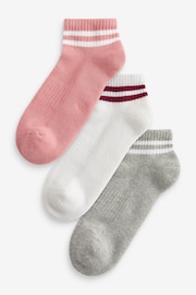 White/Pink/Grey Stripe Cushion Sole Trainers Socks 3 Pack With Arch Support - Image 1 of 1