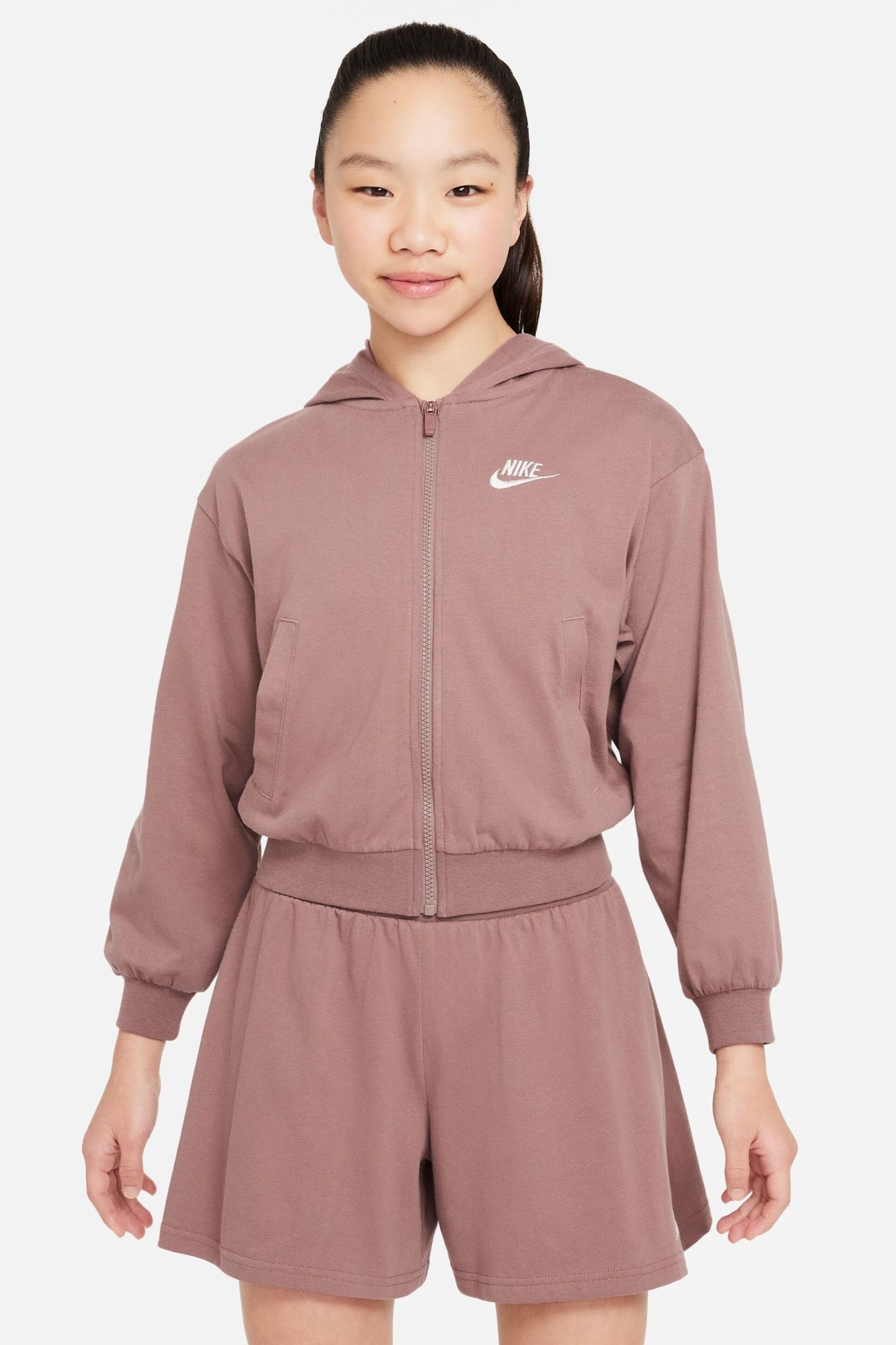 Nike Brown Sportswear Full Zip Jersey Hoodie - Image 1 of 5