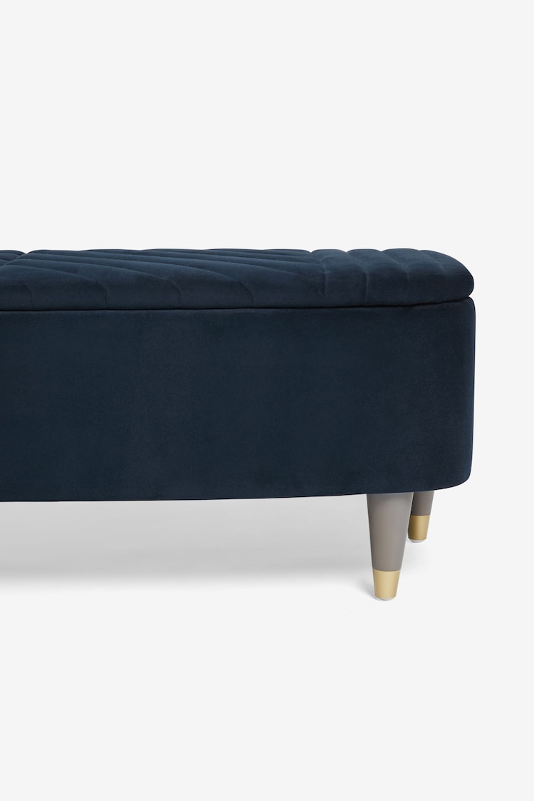 Soft Velvet Navy Blue Valencia Upholstered Storage Ottoman - Image 5 of 5