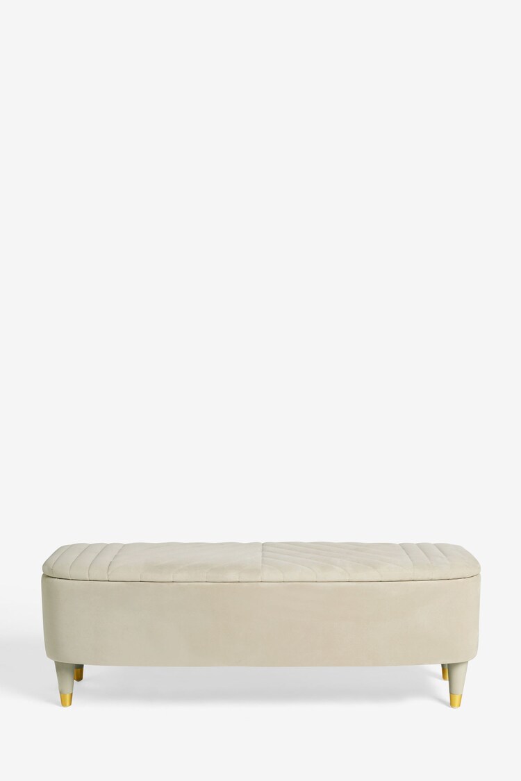 Soft Velvet Natural Pebble Valencia Upholstered Storage Ottoman - Image 3 of 6