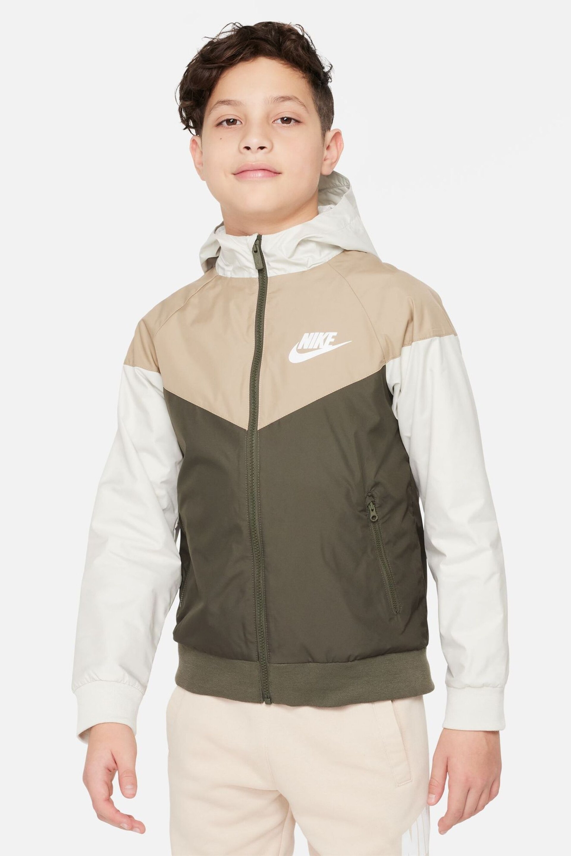 Nike Khaki/Neutral Sportswear Windrunner Hooded Jacket - Image 1 of 6