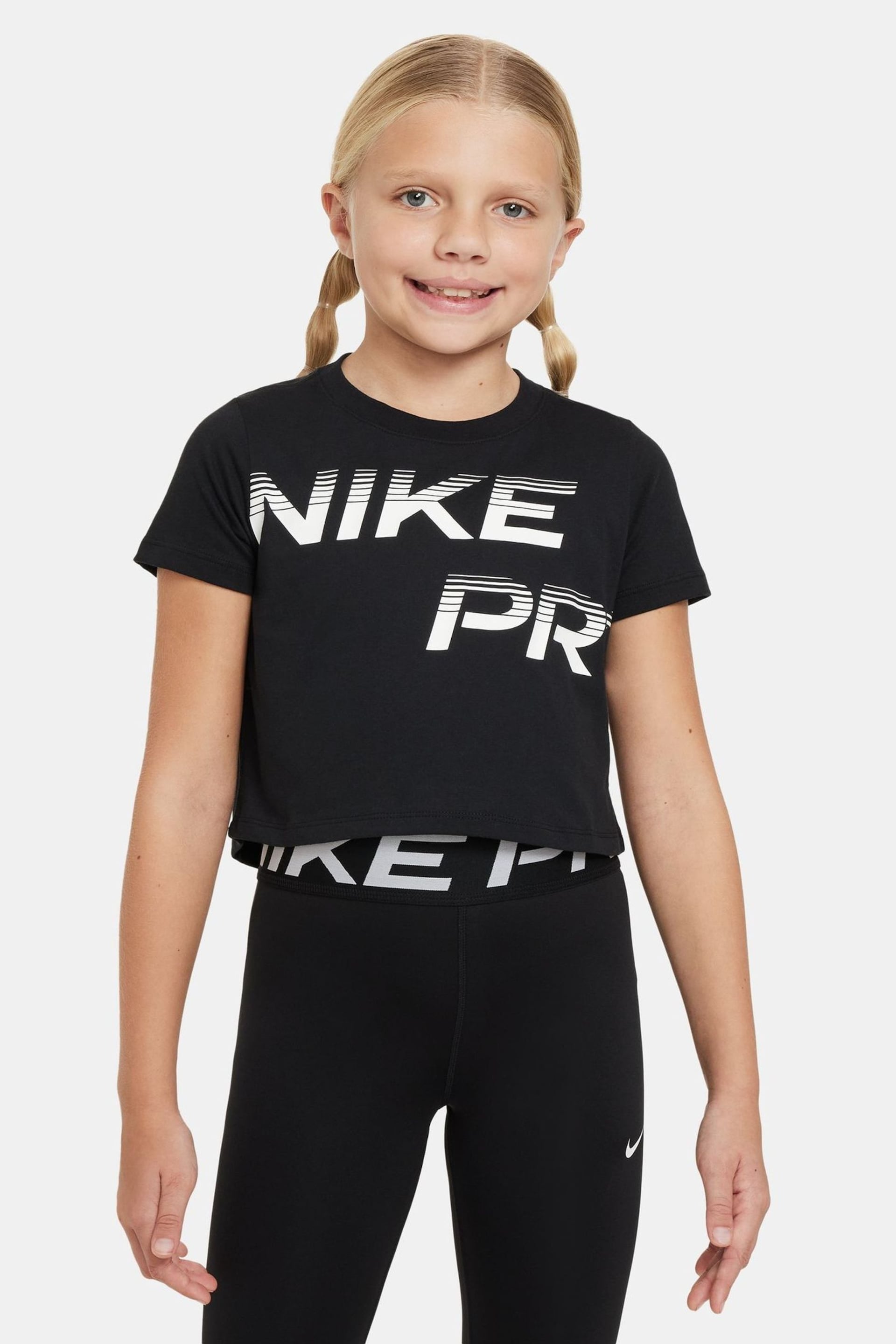 Nike Black Pro Cropped T-Shirt - Image 1 of 4