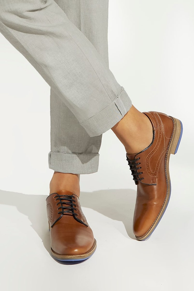 Dune London Brown Wide Fit Bintom Piped Derby Shoes - Image 1 of 7