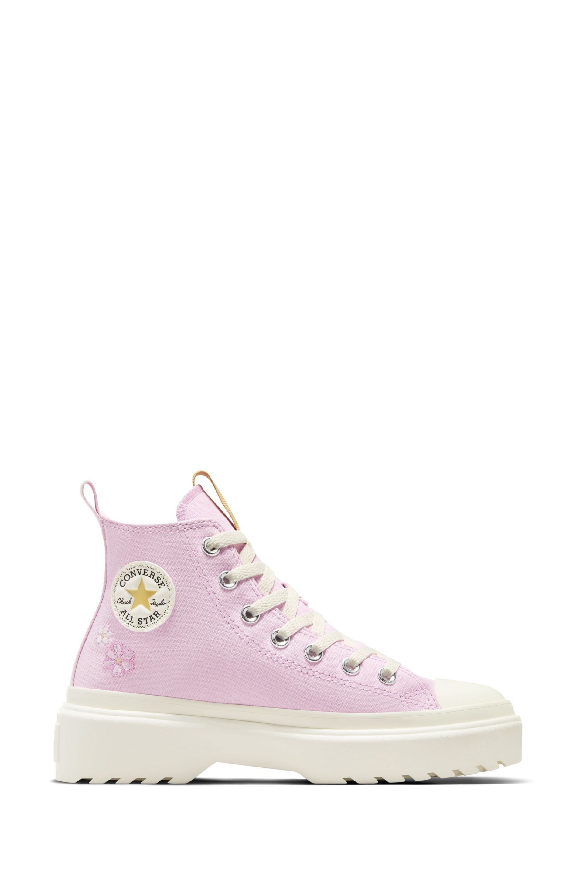 Converse Purple Chuck Taylor Flower Embroidered Lugged Lift Junior Trainers - Image 1 of 12