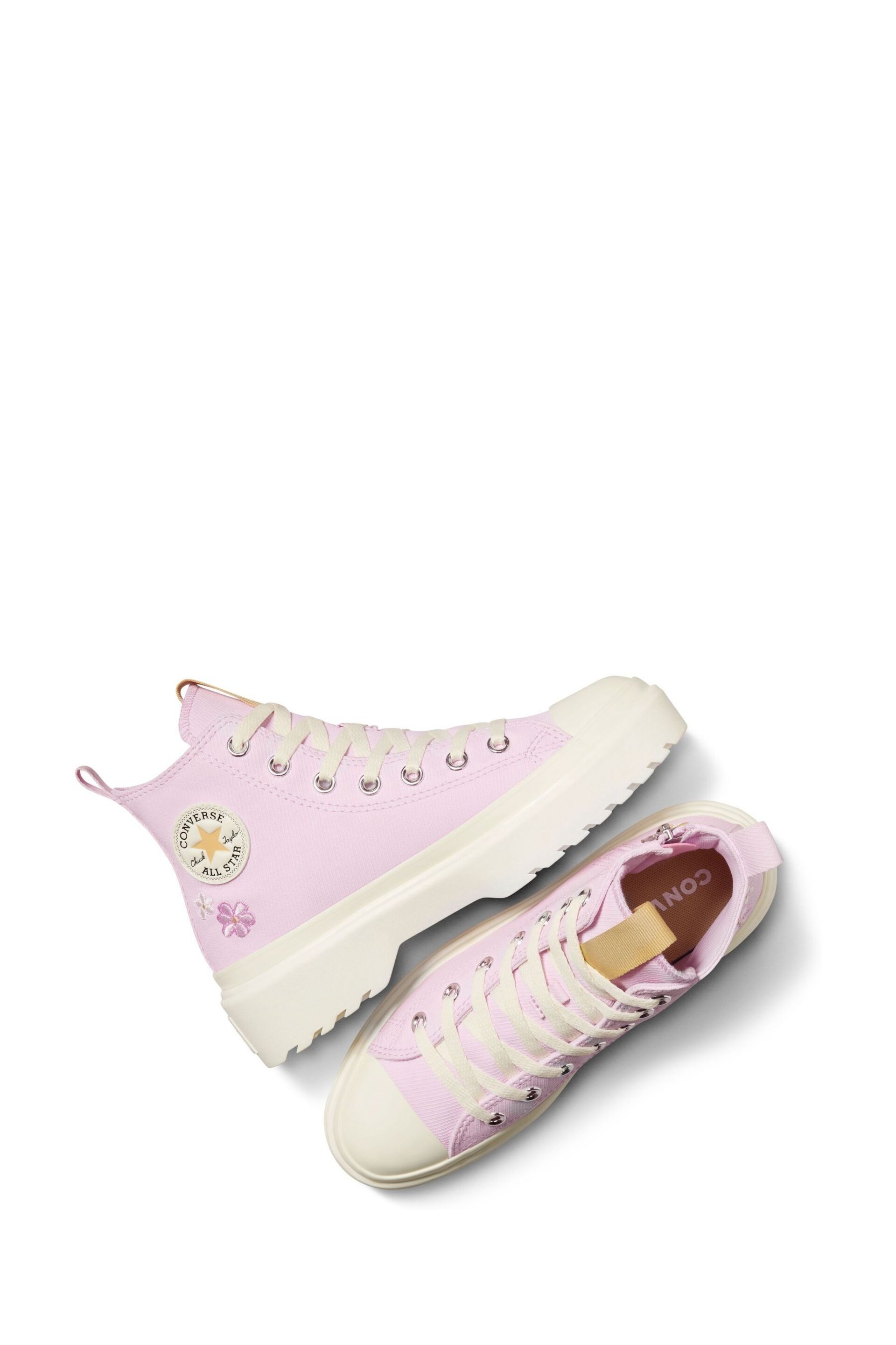 Converse Purple Chuck Taylor Flower Embroidered Lugged Lift Junior Trainers - Image 11 of 12
