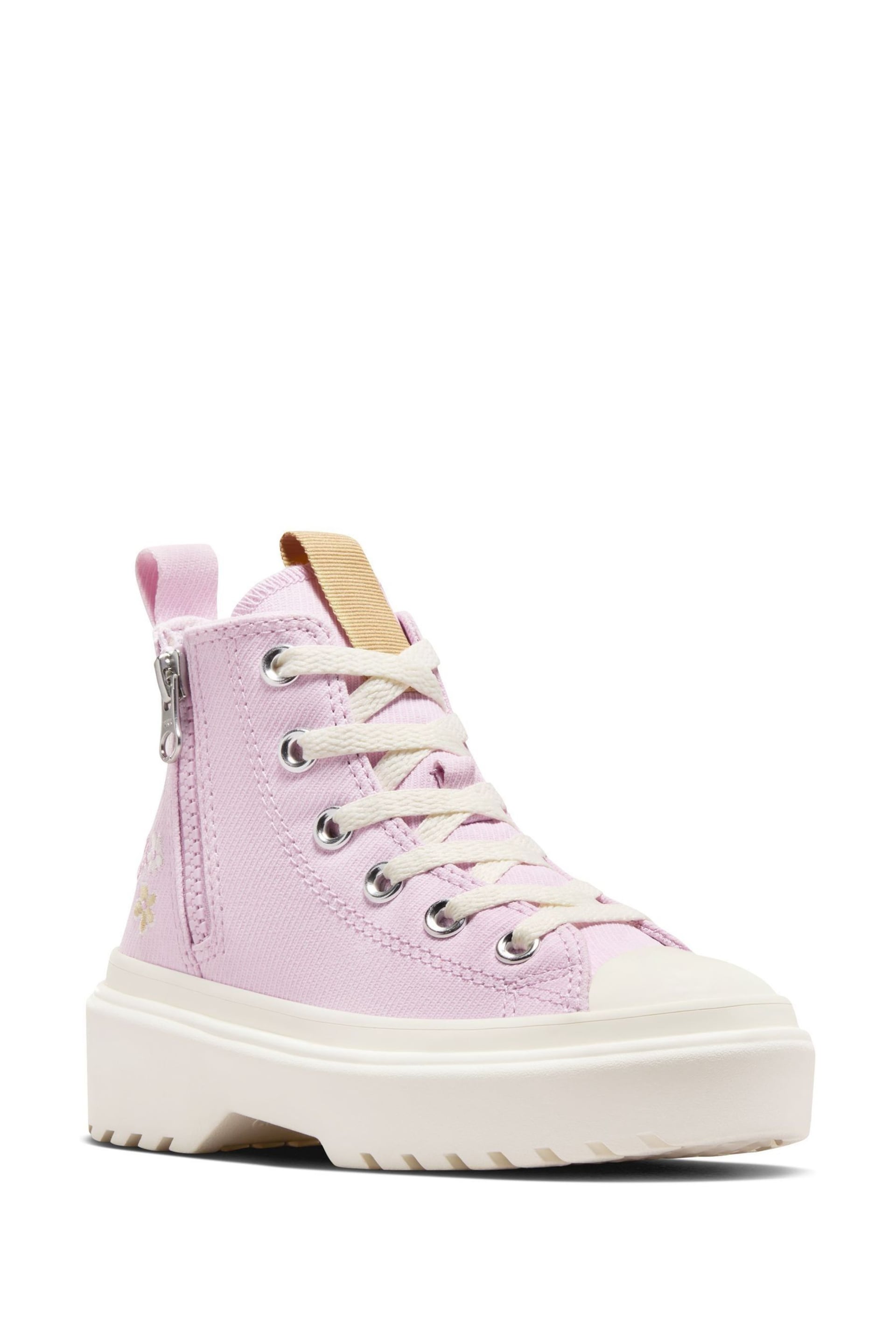 Converse Purple Chuck Taylor Flower Embroidered Lugged Lift Junior Trainers - Image 4 of 12