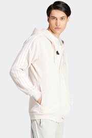 adidas Cream Sportswear Essentials Fleece 3-Stripes Full-Zip Hoodie - Image 3 of 7
