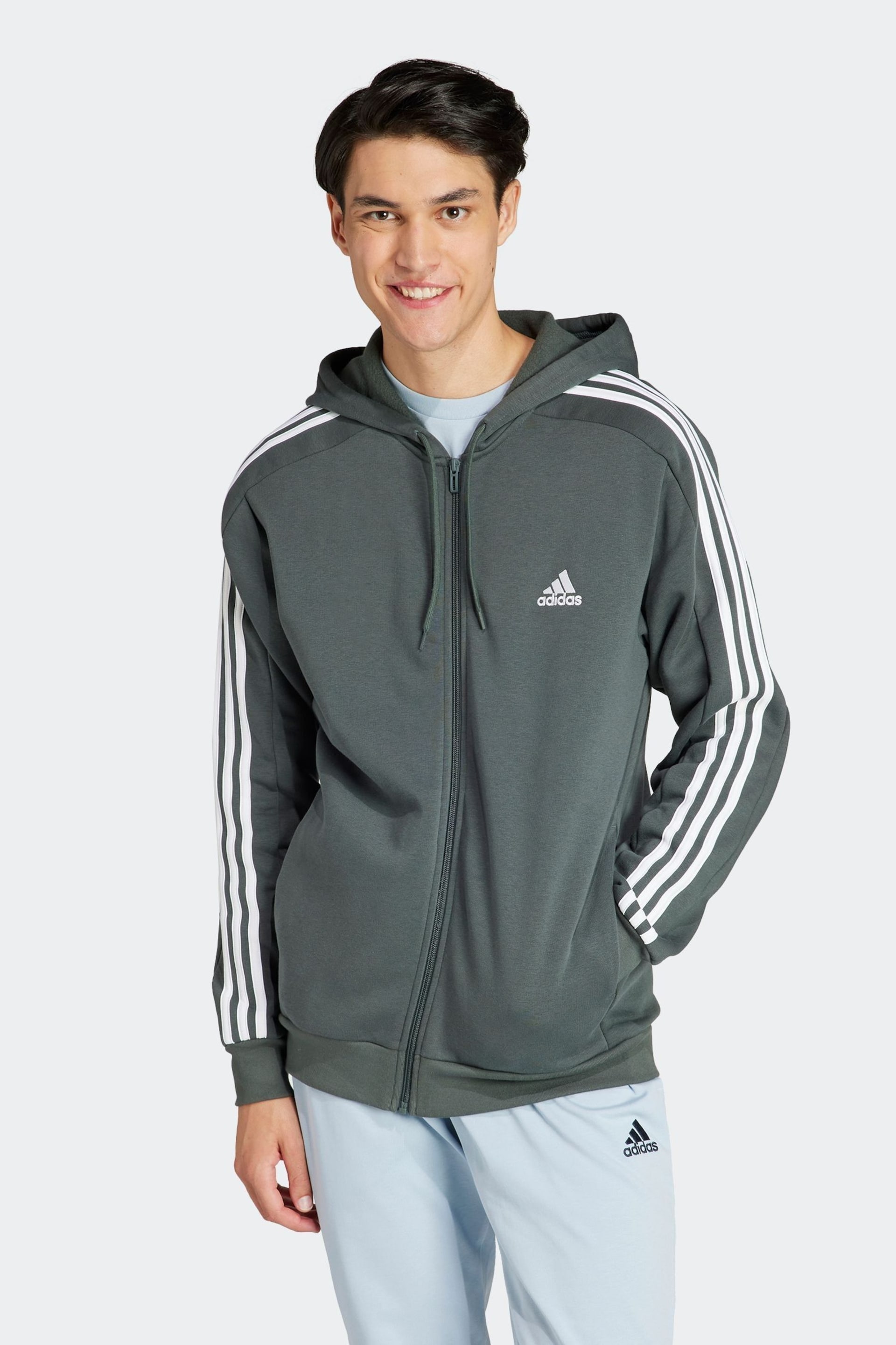 adidas Green Sportswear Essentials Fleece 3-Stripes Full-Zip Hoodie - Image 1 of 7
