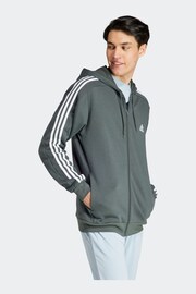 adidas Green Sportswear Essentials Fleece 3-Stripes Full-Zip Hoodie - Image 3 of 7