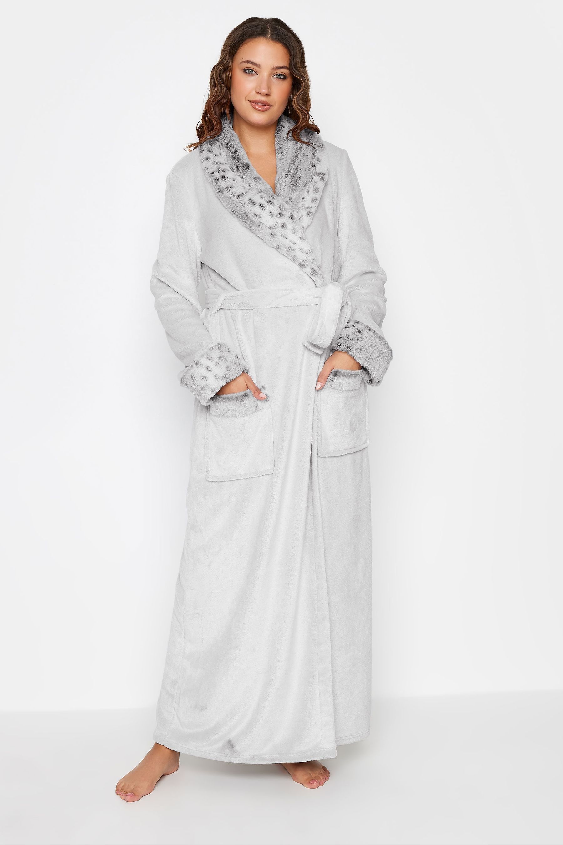 Buy Long Tall Sally Grey Contrast Animal Shawl Collar Maxi Robe from the Next UK online shop