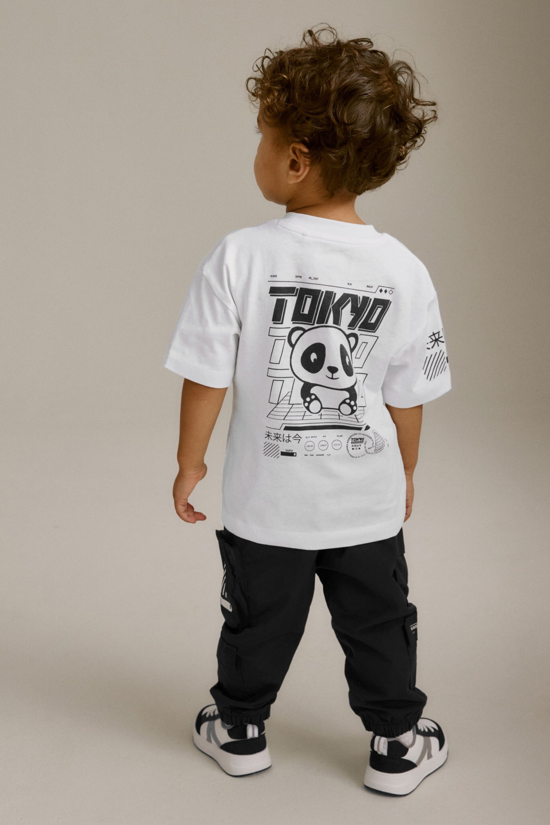 Black Multi Pocket Cargo Trousers & T-Shirt Set (3mths-7yrs) - Image 3 of 9