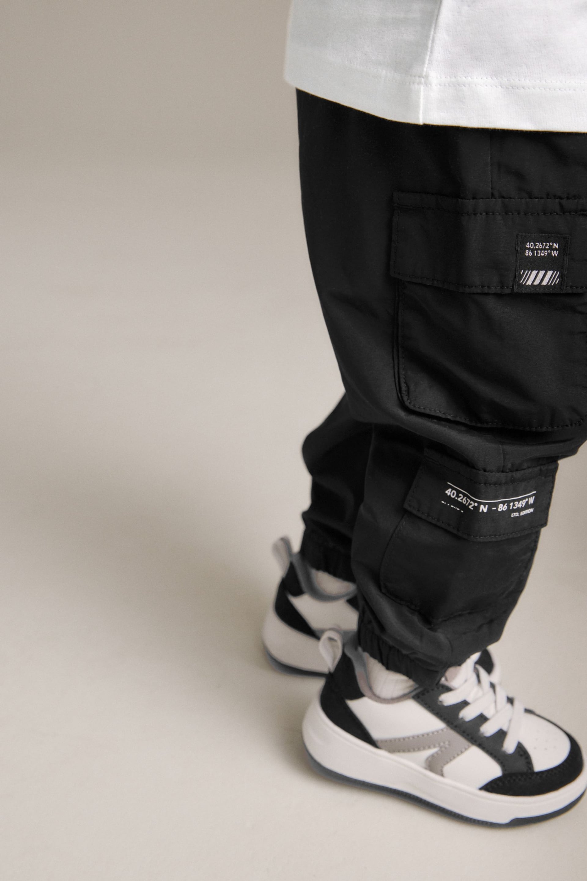 Black Multi Pocket Cargo Trousers & T-Shirt Set (3mths-7yrs) - Image 5 of 9