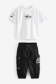 Black Multi Pocket Cargo Trousers & T-Shirt Set (3mths-7yrs) - Image 6 of 9